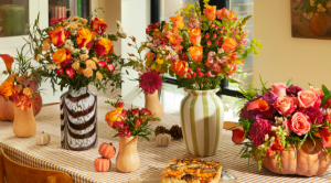Autumnal floral display on table